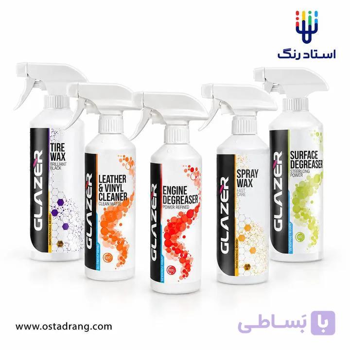 کیت 5 عددی اسپری گلیزر (لاستیک-موتور شو-چرم و وینیل-چربی زدا-اسپری واکس)