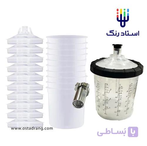 کیت 30 عددی کاسه پیستوله مدرج Atis 30-Piece Disposable Paint Cup System Kit – 650ml with 125 Micron Filter — تصویر 1