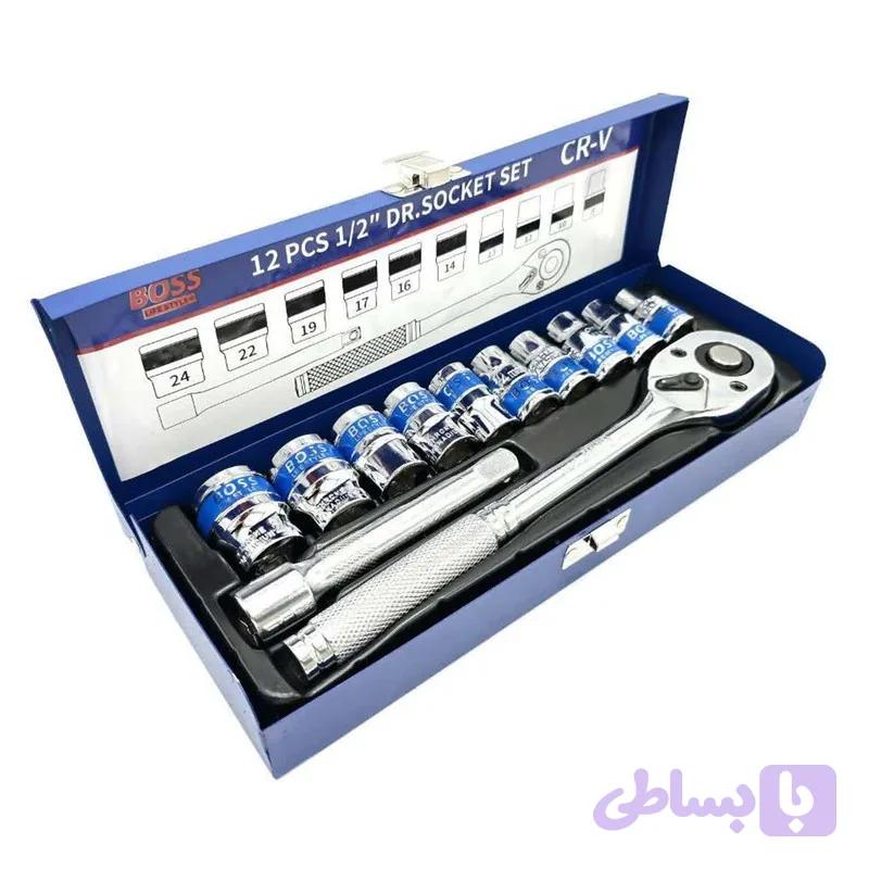 آچار بکس باس مدل 27_160-BS مجموعه 12 عددی جعبه فلزی سایز بزرگ اورجینال وارداتی کیفیت صنعتی درجه یک