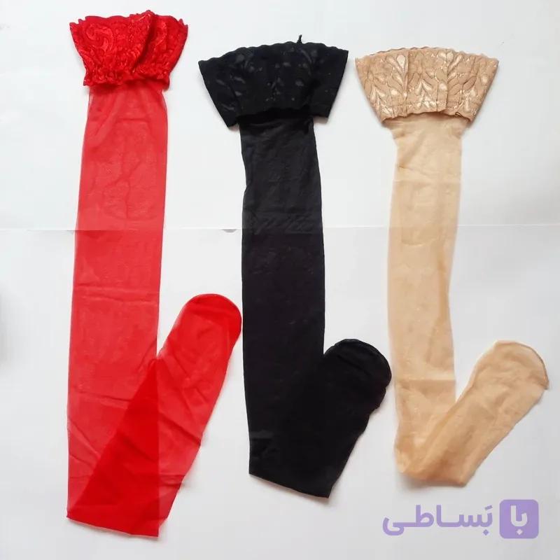 جوراب ژله ای بالا گیپور بلند زنانه رنگ قرمز و مشکی و کرم فری سایز مناسب 36 تا 40