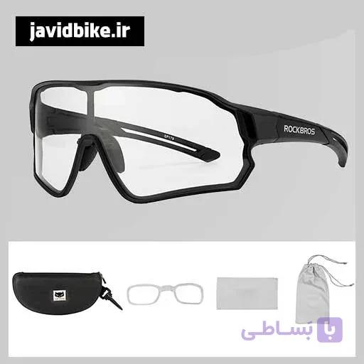 عینک فتوکرومیک راکبراس مشکی (Rockbros) مدل Photochromic اصل همراه با پایه طبی خور — تصویر 1