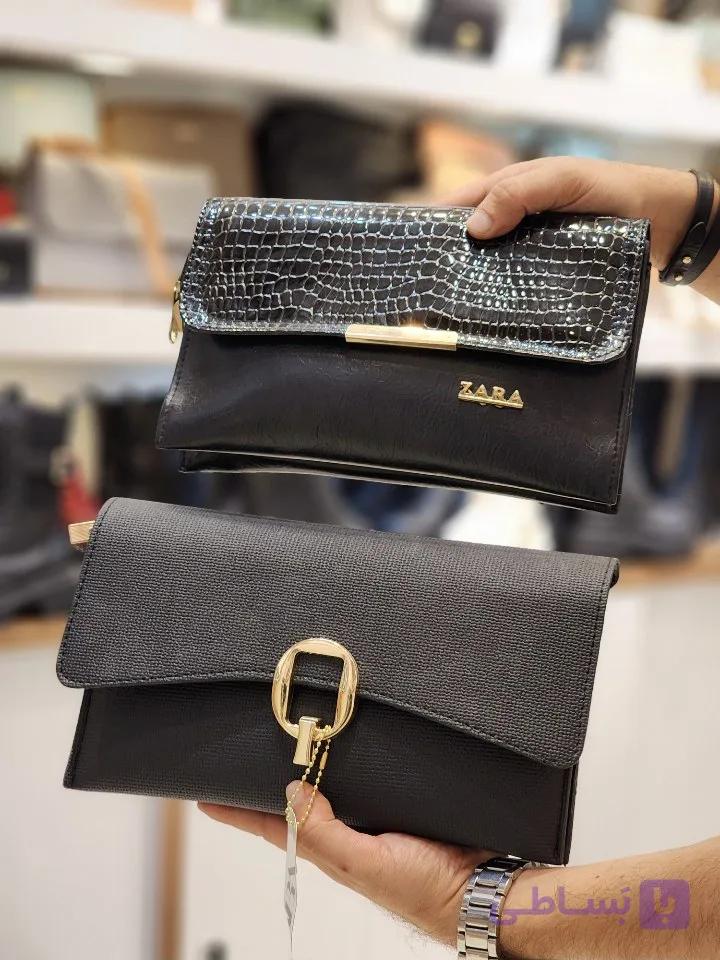 کیف دستی دوشی سه خونه دو خونه دارای بند بلند زنانه دخترانه مشکی