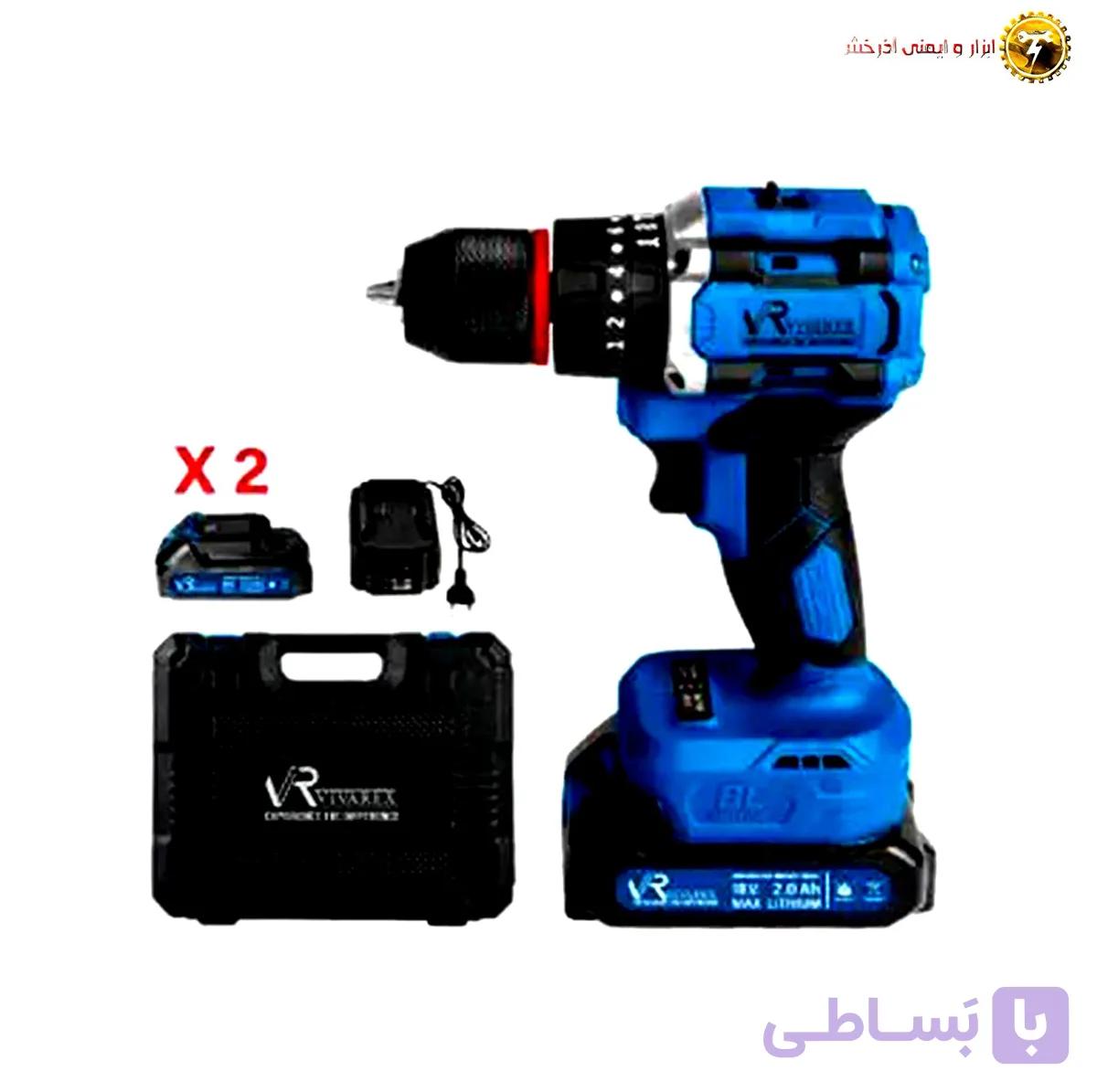 دریل شارژی چکشی دو باطری موتور براشلس VR1810V-IBL