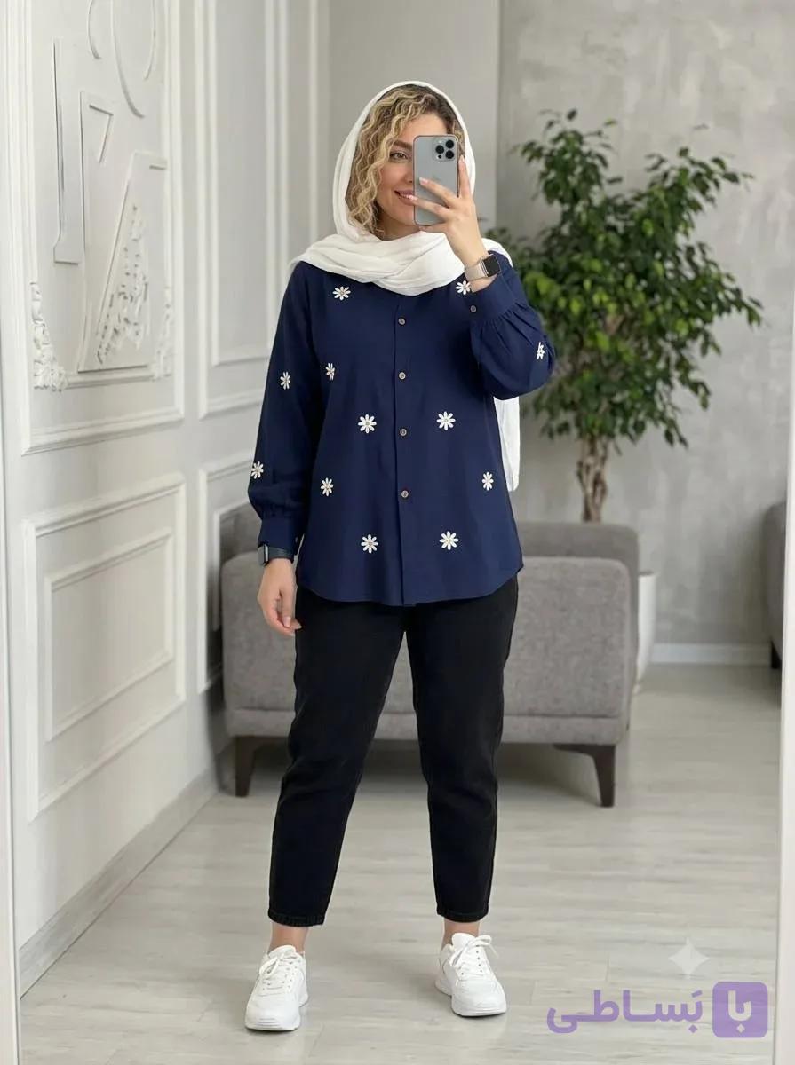 مانتو زنانه لینن نچرال دارای رنگبندی بابونه R271253 — تصویر 1