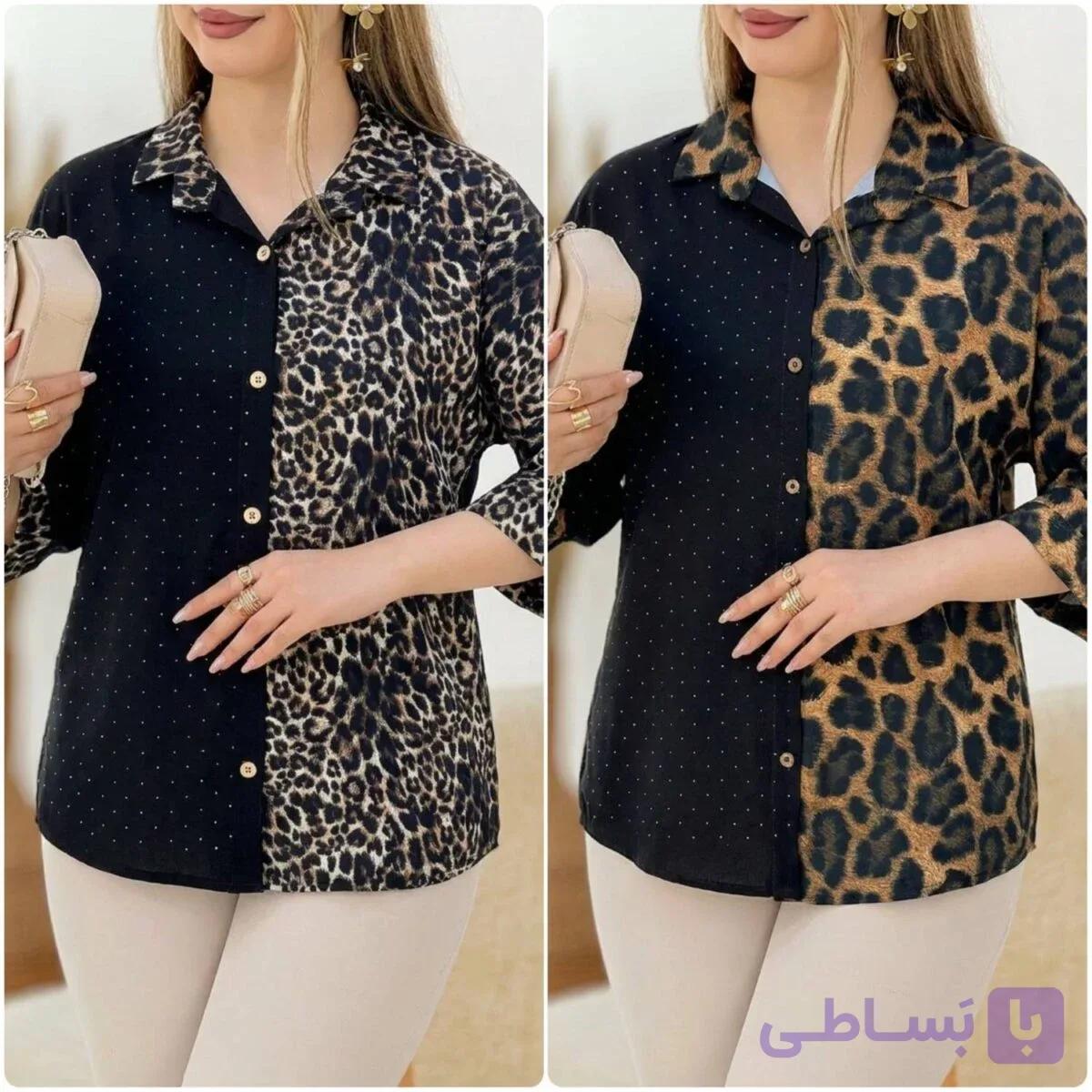 شومیز مانتویی زنانه پلنگی دارای طرح بندی EL165256 — تصویر 1