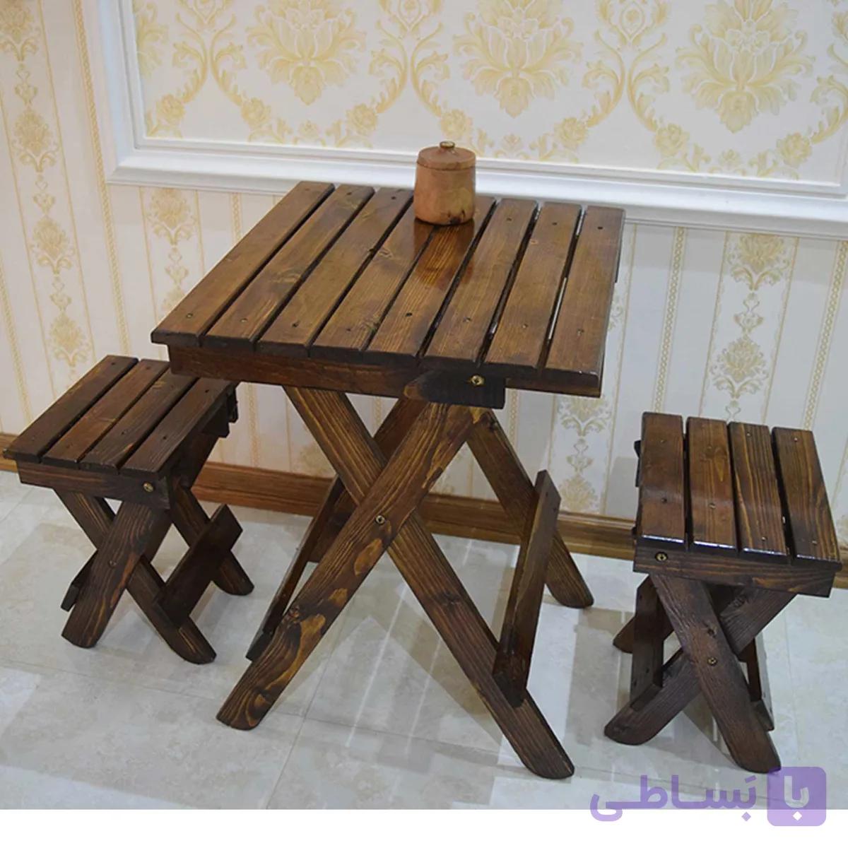 میز و چهارپایه دونفره چوبی تاشو کد 001 — تصویر 1