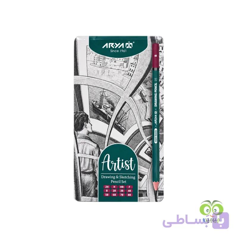 ست مداد طراحی جعبه فلزی ارتیست اریا کد 3075 — تصویر 1
