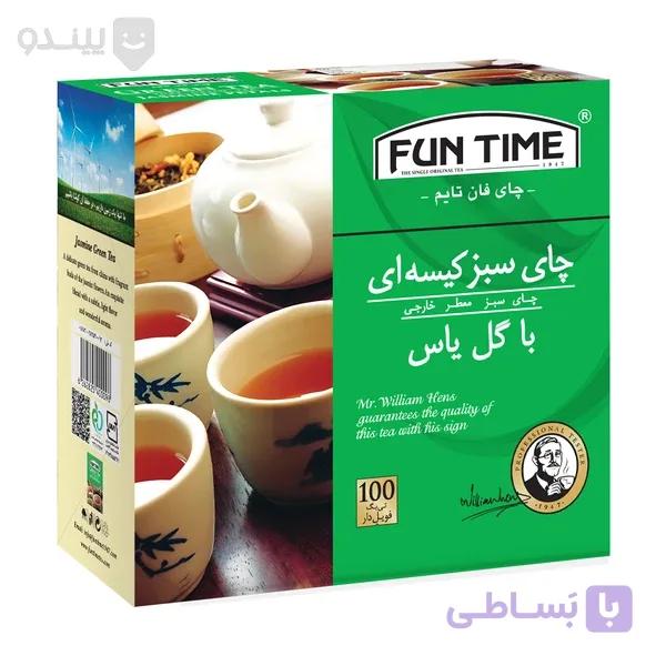 چای سبز کیسه ای فان تایم 100 عددی با طعم گل یاس