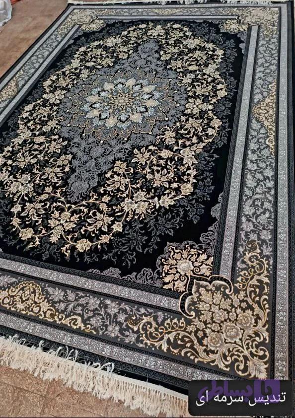 فرش طرح تندیس 700شانه 2550 تراکم سرمه ای 4 متری فرش ضخیم
