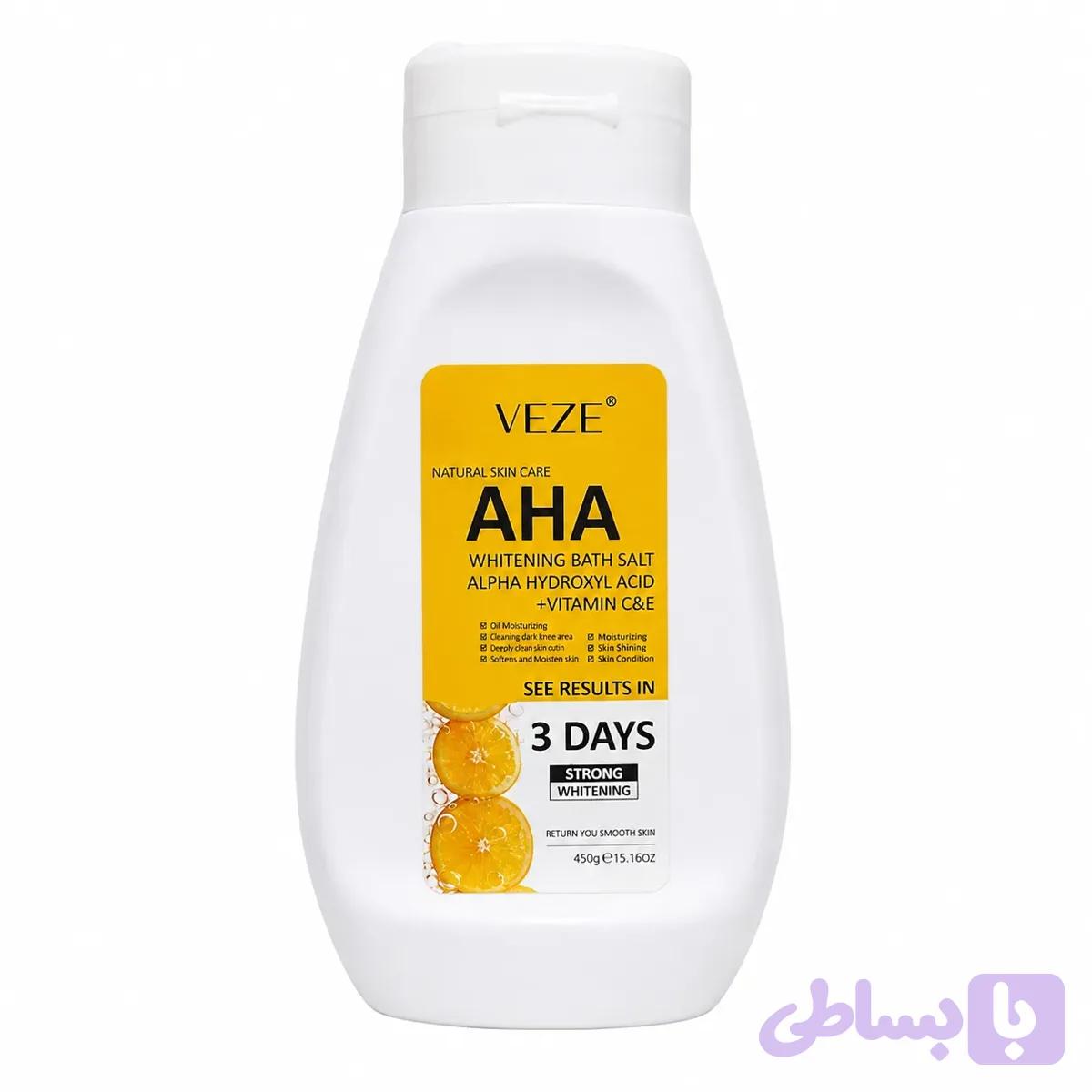 نمک بدن روشن کننده AHA وزه VEZE حاوی ویتامین C و E حجم ۴۳۰ گرم — تصویر 1