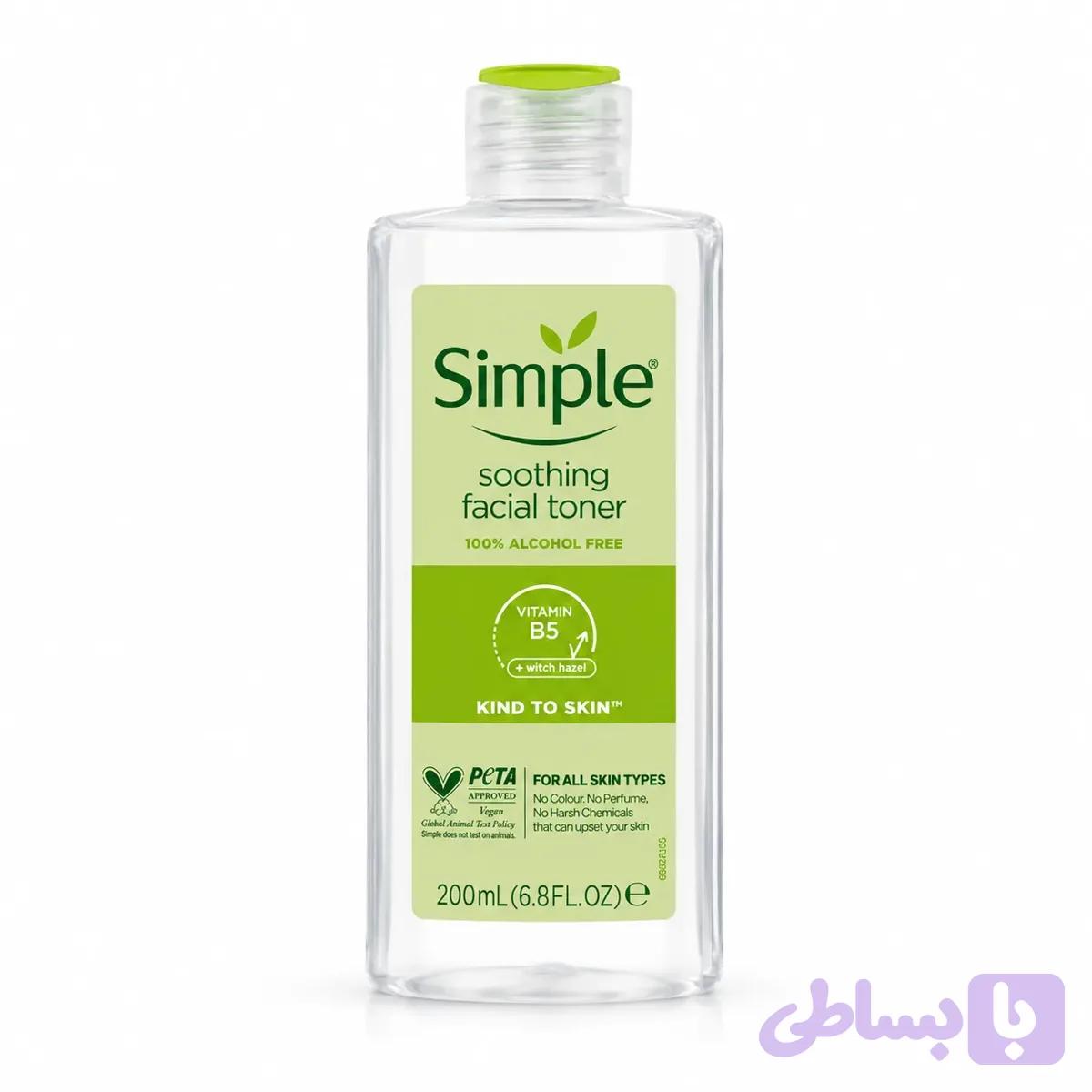 تونر صورت سیمپل Simple مناسب انواع پوست حجم 200 میلی لیتر — تصویر 1