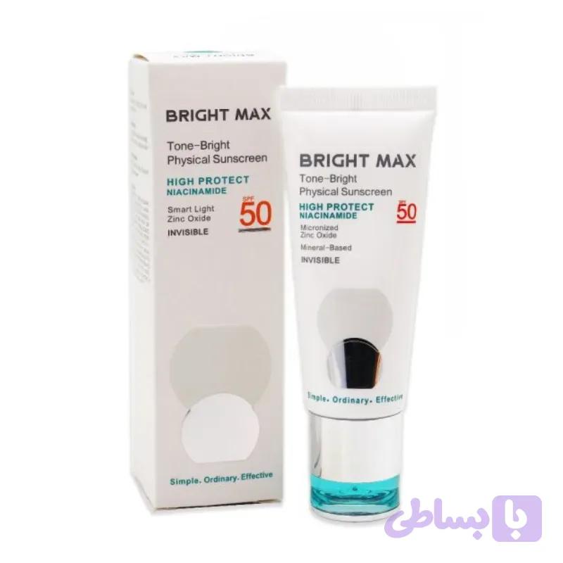 ضد آفتاب فیزیکال بی رنگ برایت مکس مدل SPF50 Tone Brigh حجم 40 میلی لیتر — تصویر 1