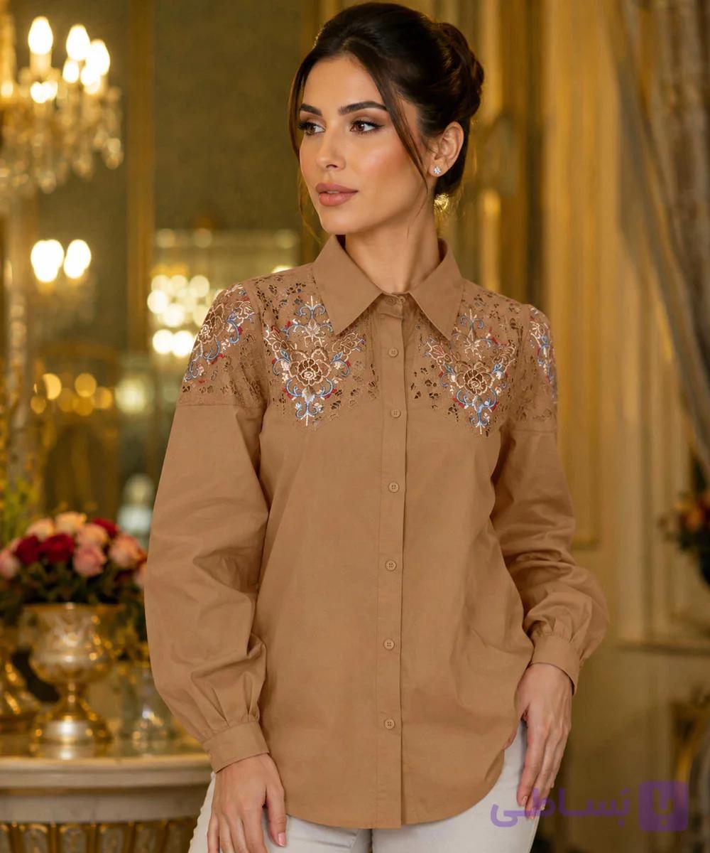 شومیز زنانه آستین بلند مدل گلدوزی سرشانه