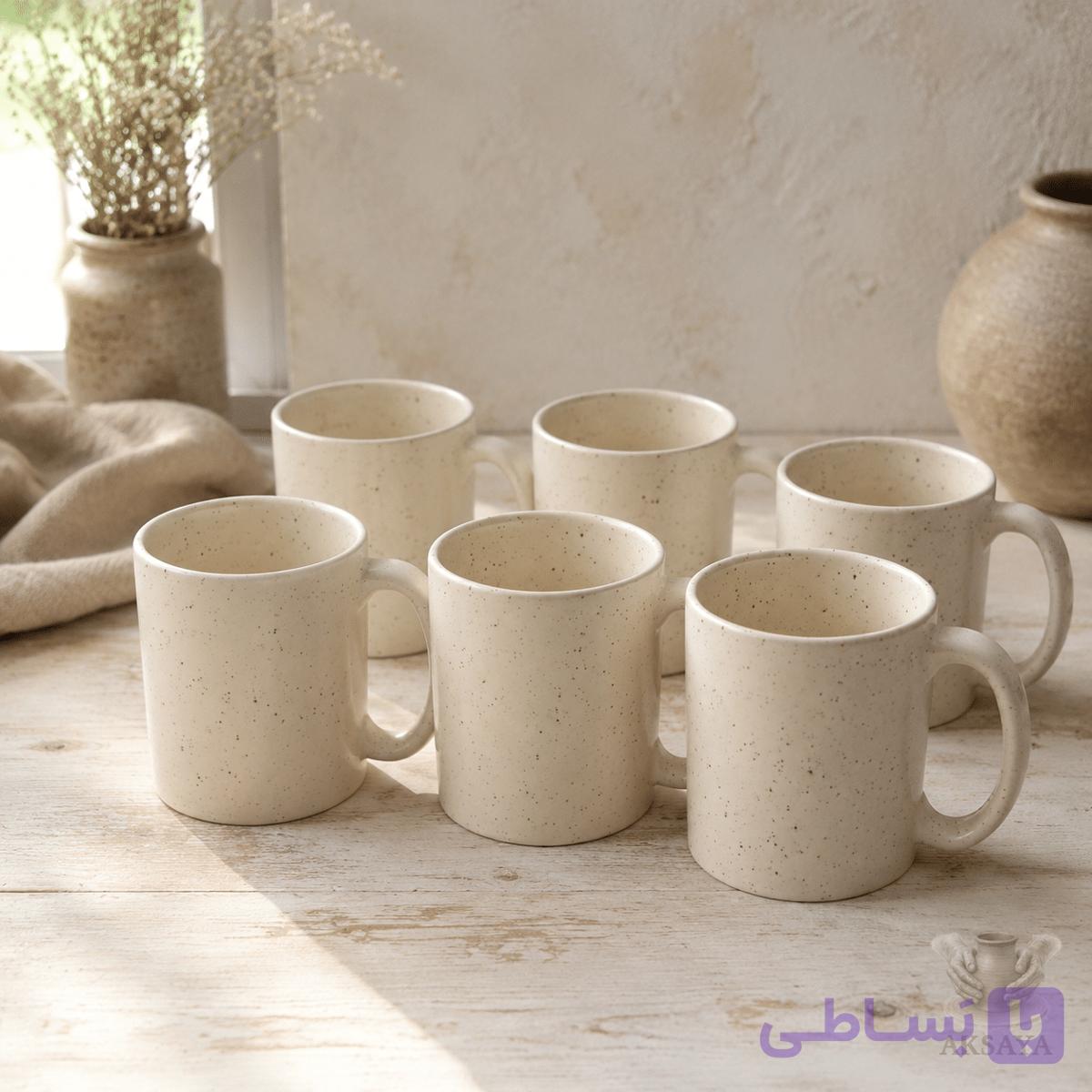 ست ماگ و زیرماگی سرامیکی مات (مجموعه شش عددی) — تصویر 1