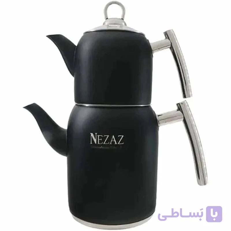 کتری و قوری نزاز ۲/۵لیتر استوانه رنگ پاستیلی مشکی براق -مشکی مات کد ۵۰۱۶ — تصویر 1