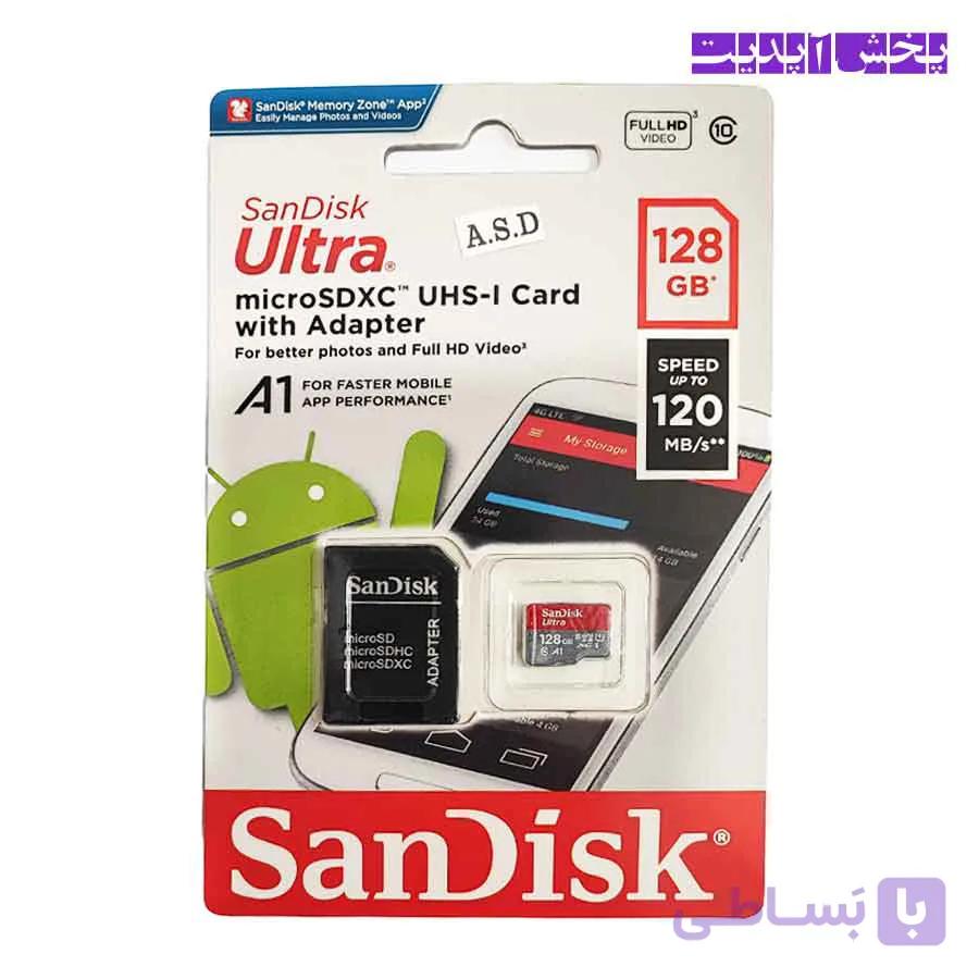 کارت حافظه میکرو اس دی 128 گیگ سن دیسک SanDisk Uitra microSDXC UHS-I card with adapter Full HD Video\C10 A1 speed UP TO 120MB\s