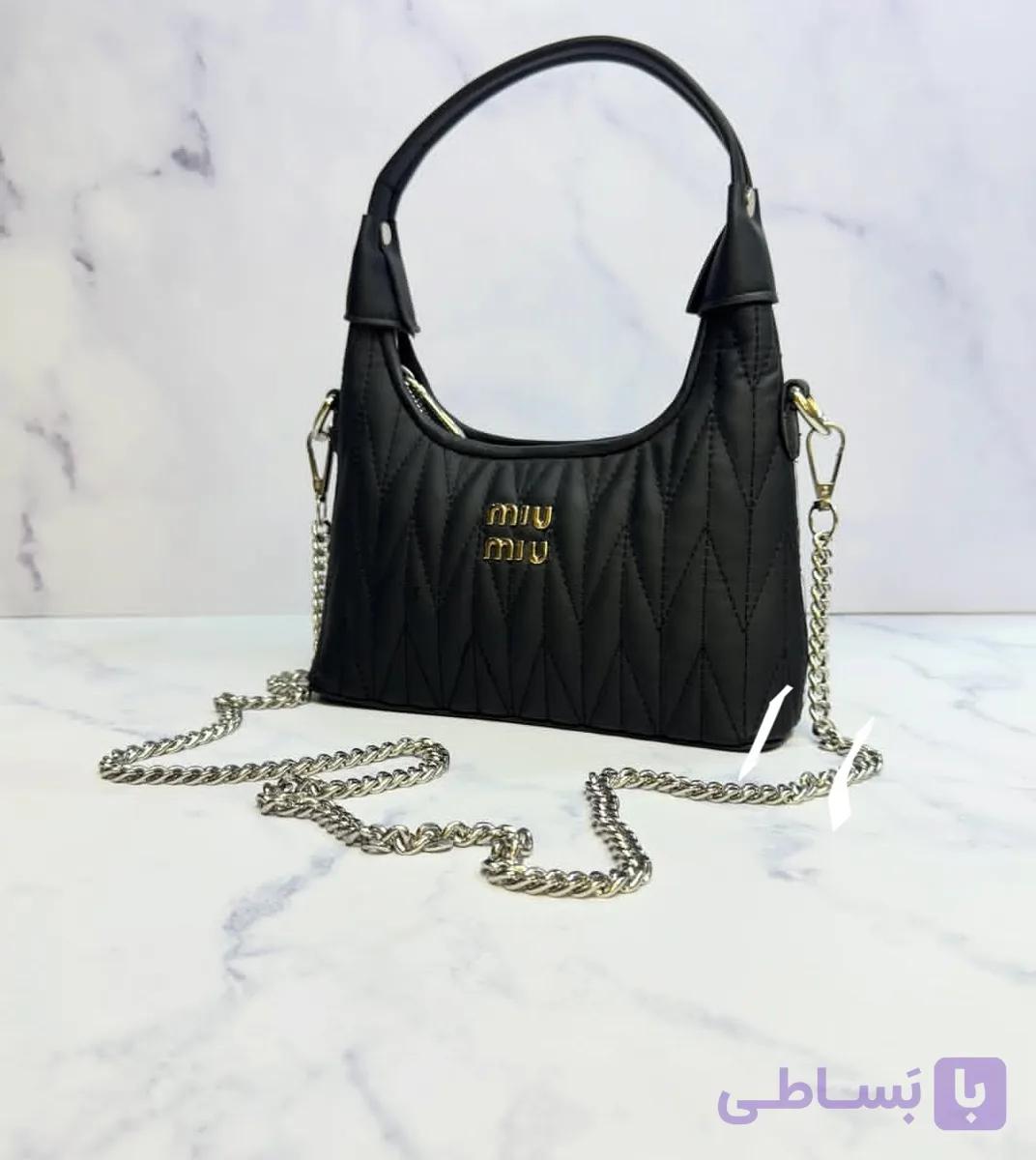 کیف دوشی مینی میا میا (Miu Miu Mini) - مدل کژوال مشکی با بند زنجیری