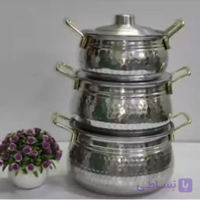 سرویس قابلمه روحی چکشی 3 عددی دسته دار