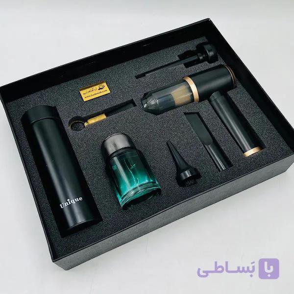 پک هدیه خودرویی CB95 | ست ۴ تکه لاکچری جارو شارژی و فلاسک — تصویر 1