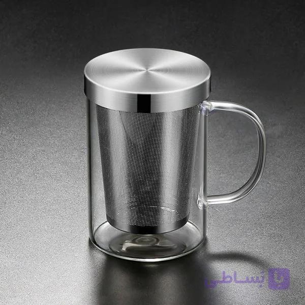 لیوان دمنوش پیرکس با تفاله گیر درب استیل — تصویر 1
