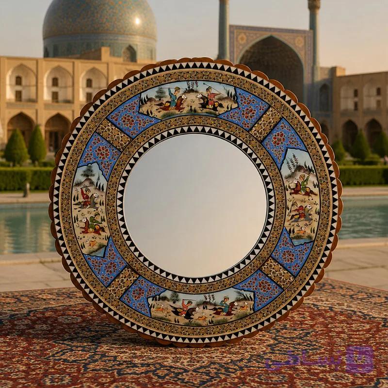 آینه خاتم کاری طرح چوگان گرد — تصویر 1