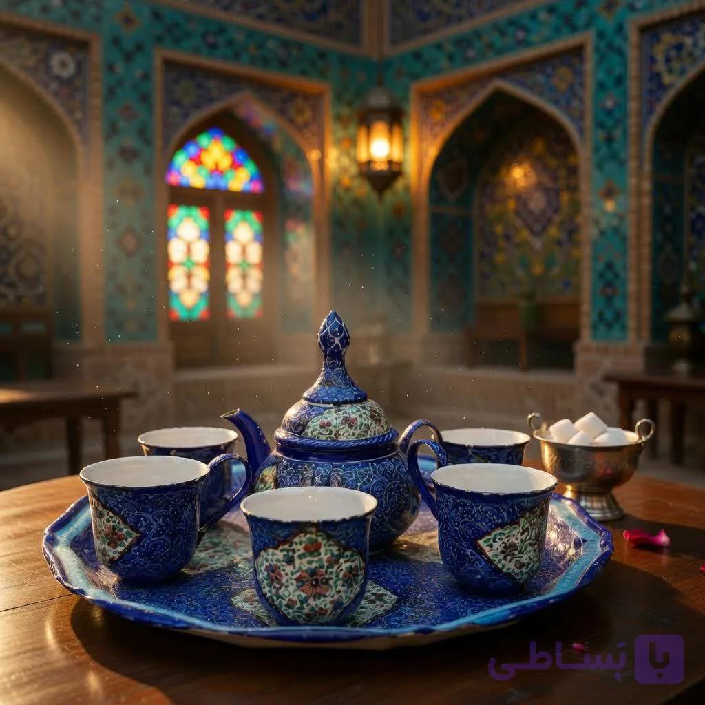 ست قندان وفنجان و سینی میناکاری — تصویر 1