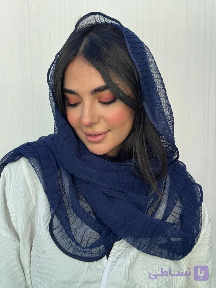 شال پلیسه سورمه ای کنفی توری
