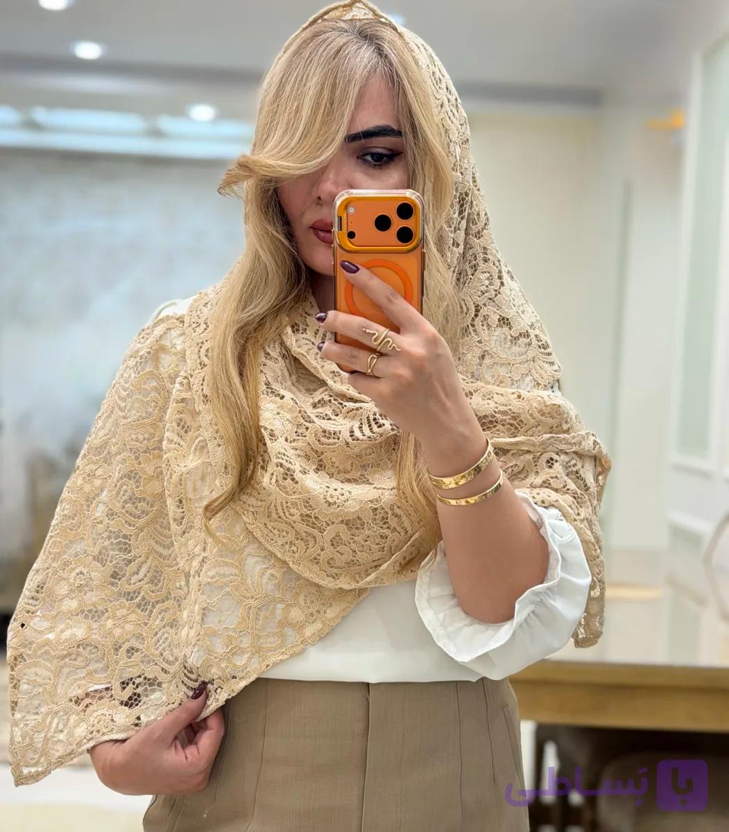 شال مجلسی گیپور مخمل کوب کرم استخونی