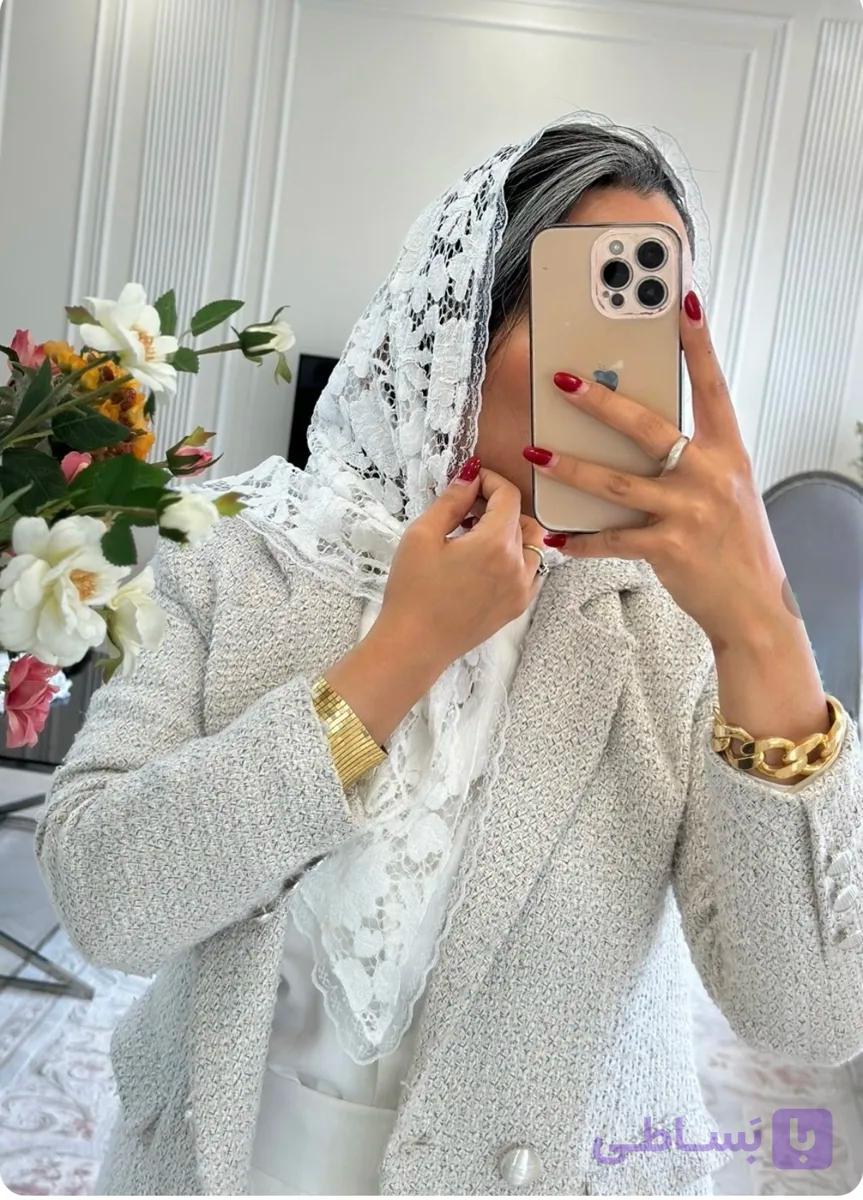 روسری گیپور مخمل کوب فرانسه دالبر سفید