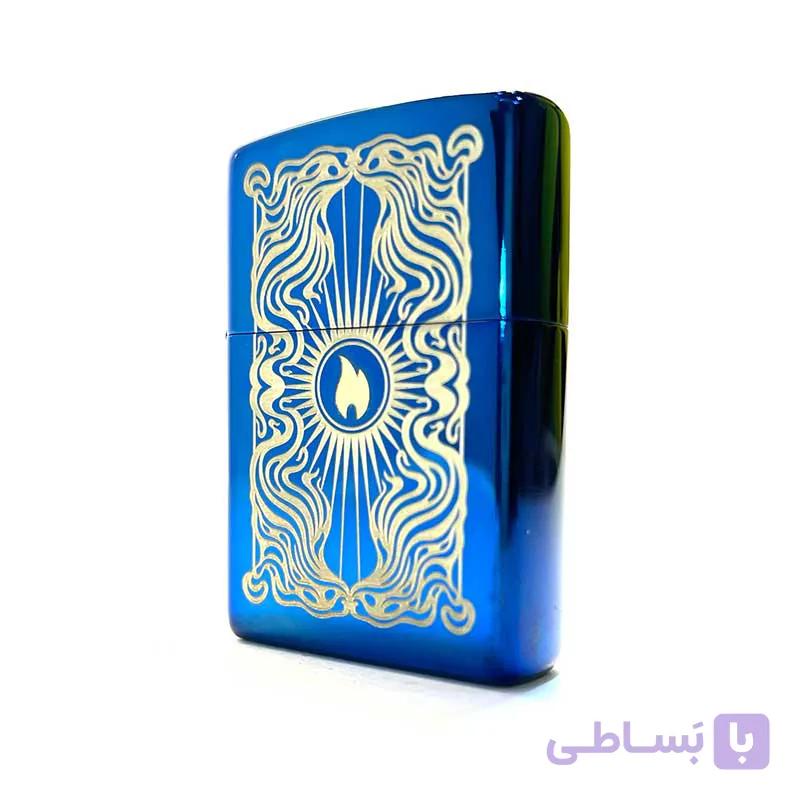 فندک زیپو اصل آبی براق لوگوی زیپو مدل 46424 ZIPPO FANCY FLAME — تصویر 1