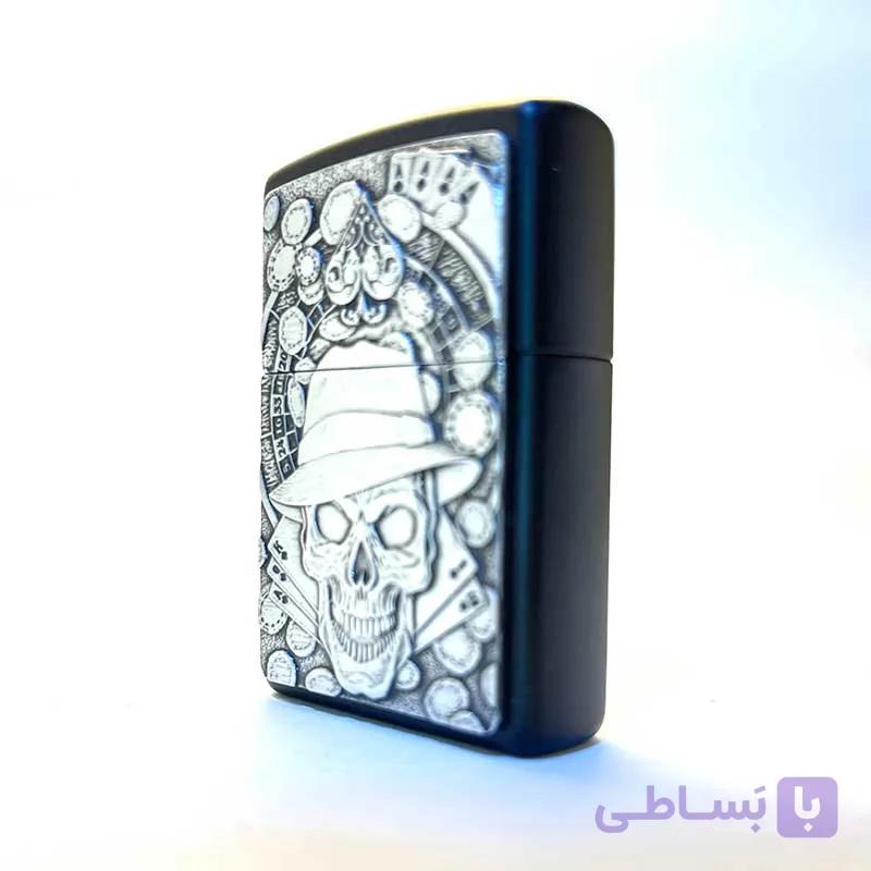 فندک زیپو Gambling Skull مدل 49183 اصل پلاک دار اسکلت و پاسور — تصویر 1