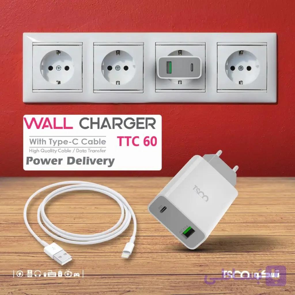شارژر دیواری تسکو مدل TTC60 توان ۲۷ وات با کابل Type-C — تصویر 1
