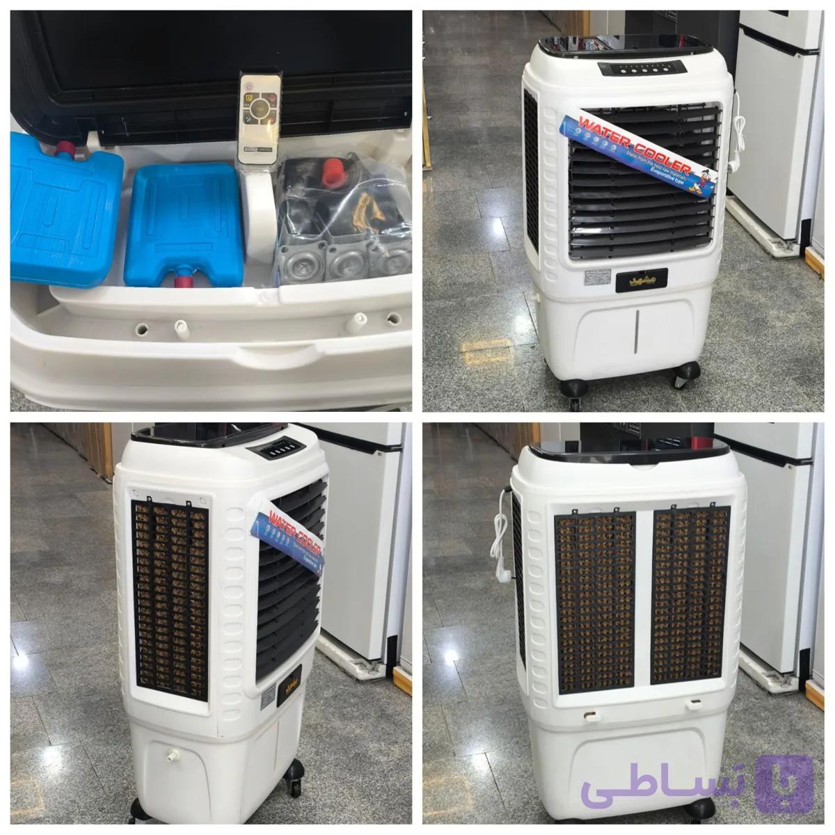 پرتابل ۳۶۰۰۰ برند مشهد الکتریک دارای ۲سال گارانتی شرکتی دارای چرخ گردان دارای ریموت کنترل دارای قمقمه یخ دارای پد سلولزی دارای گردش باد ۳۶۰ درجه دارای پرتاب باد بالا دارای سیم چهار متری دارای قابلیت وصل آب مستقیم و دستی