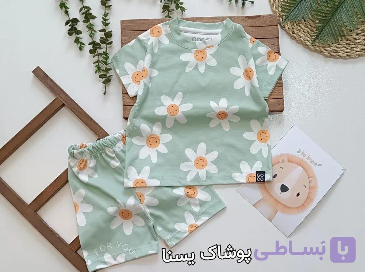 ست راحتی تیشرت شلوارک دخترانه طرح بابونه