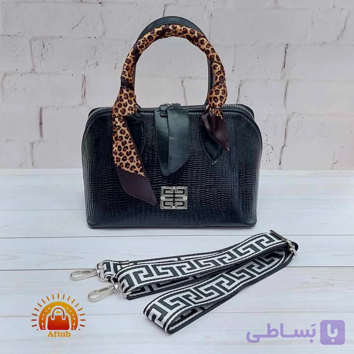 کیف زنانه دسته کوتاه سنگی مشکی — تصویر 1