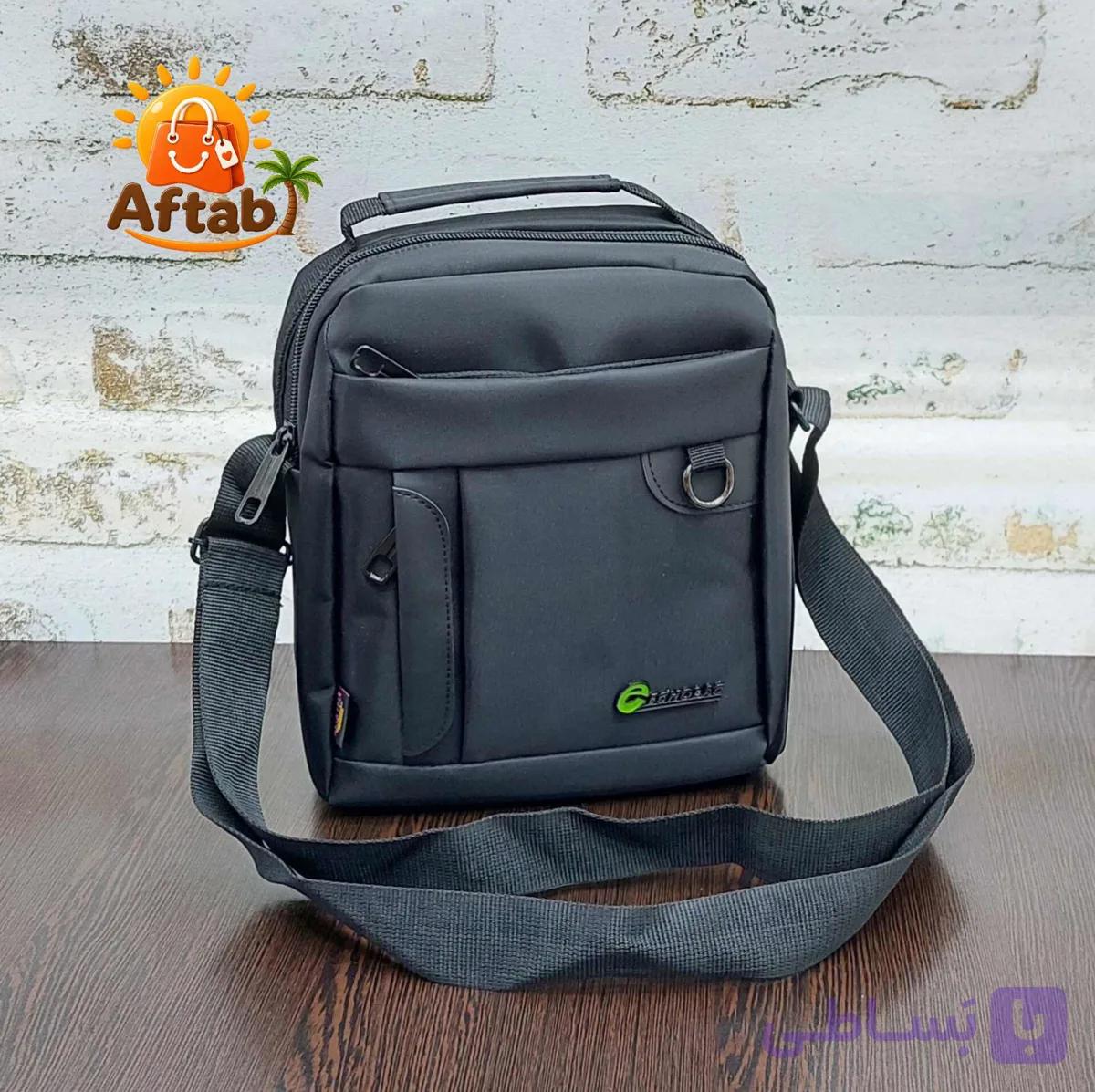 کیف دوشی برزنتی مردانه اسپورت حلقه جلو تیکه چرمی — تصویر 1