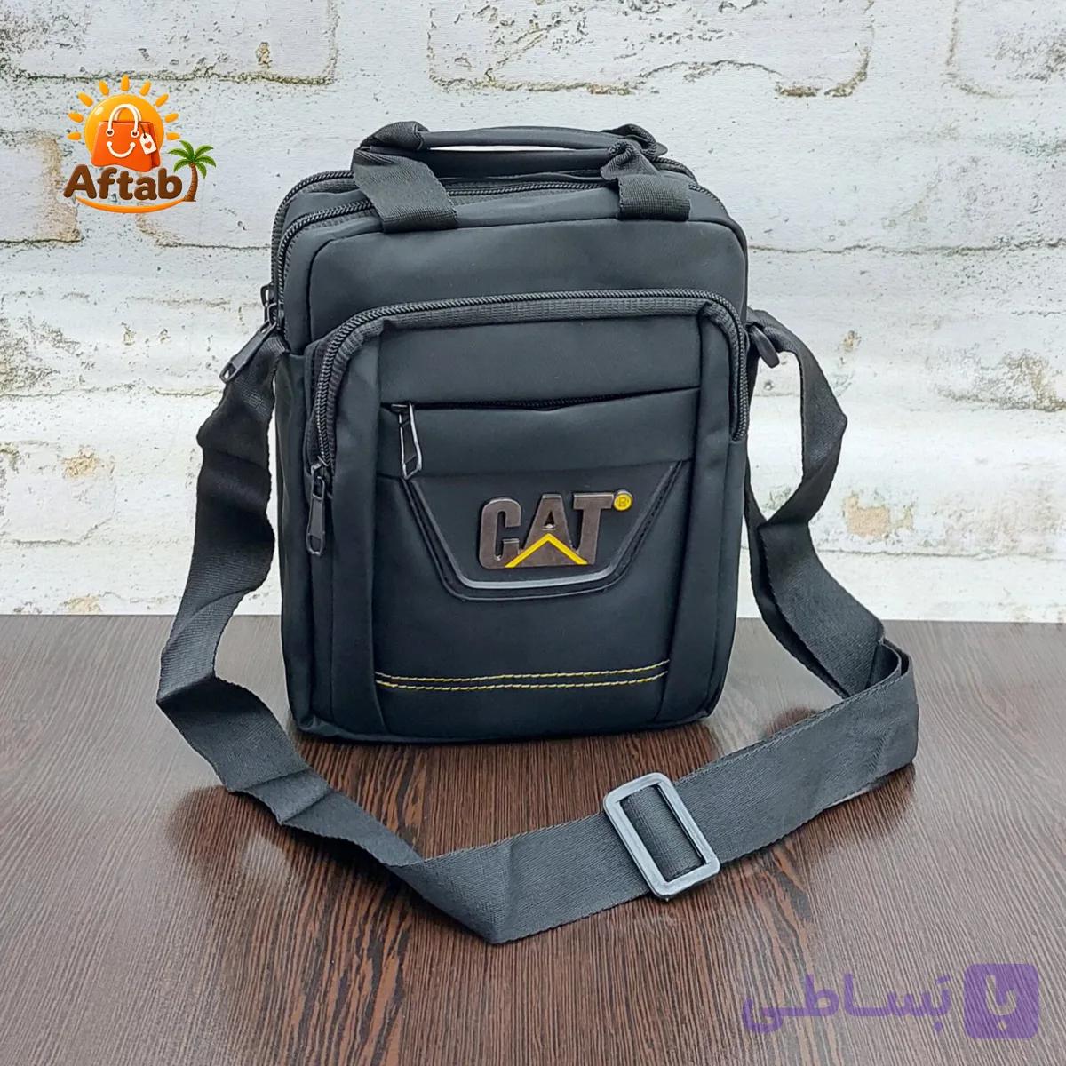 کیف دوشی برزنتی مردانه اسپورت دو خط زرد CAT  فلزی — تصویر 1