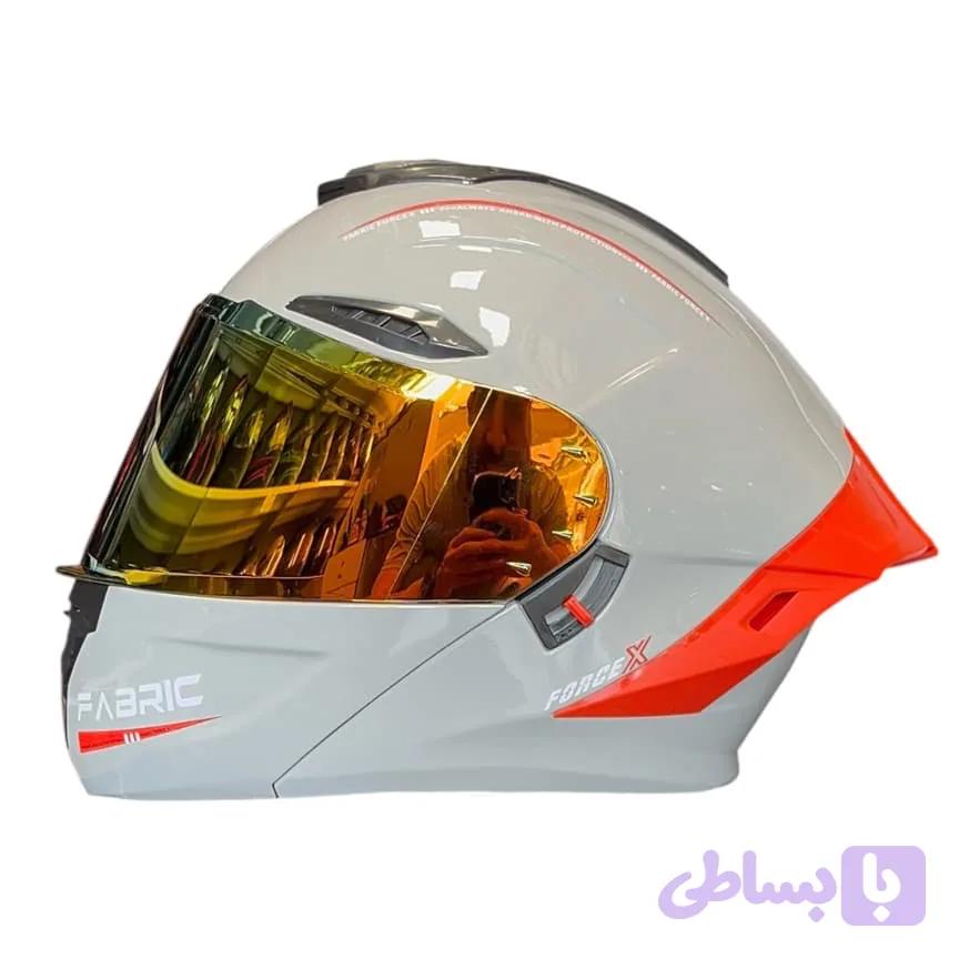 کلاه کاسکت فک متحرک فابریک Fabric طوسی قرمز براق — تصویر 1