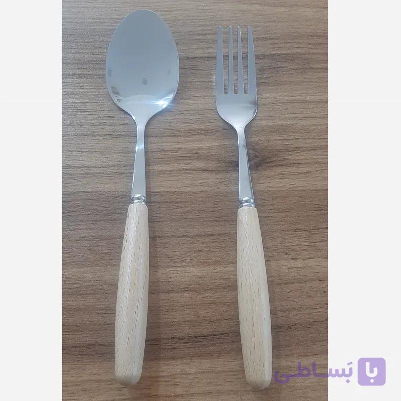 قاشق چنگال استیل دسته بامبو