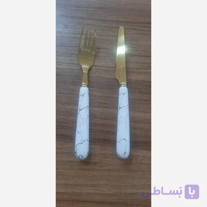 چاقو و چنگال میوه خوری طلایی دسته سرامیکی