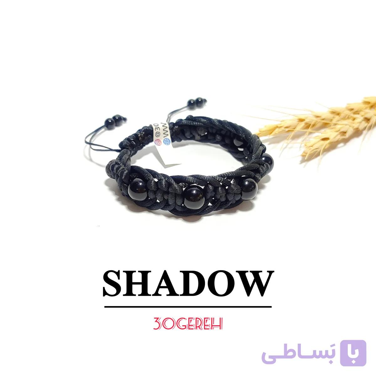 دستبند سنگی سایه با سنگ اونیکس مشکی و چرم سه ردیفه