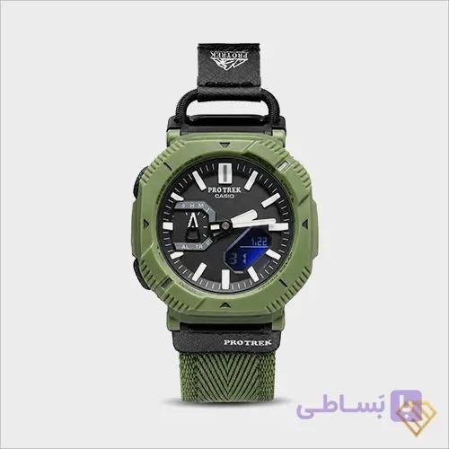 ساعت مچی مردانه کاسیو پروترک Casio Protrek مدل PRJ-B001 رنگ سبز، موتور ژاپن، زه چرخشی، سبک، مدرن، بند رابر — تصویر 1