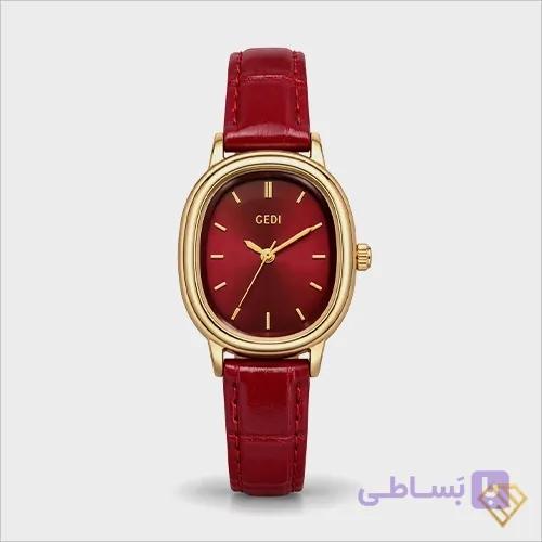 ساعت مچی زنانه مینیمال GEDI مدل 51083 بند چرم زرشکی | فریم رزگلد، کیفیت استاندارد — تصویر 1