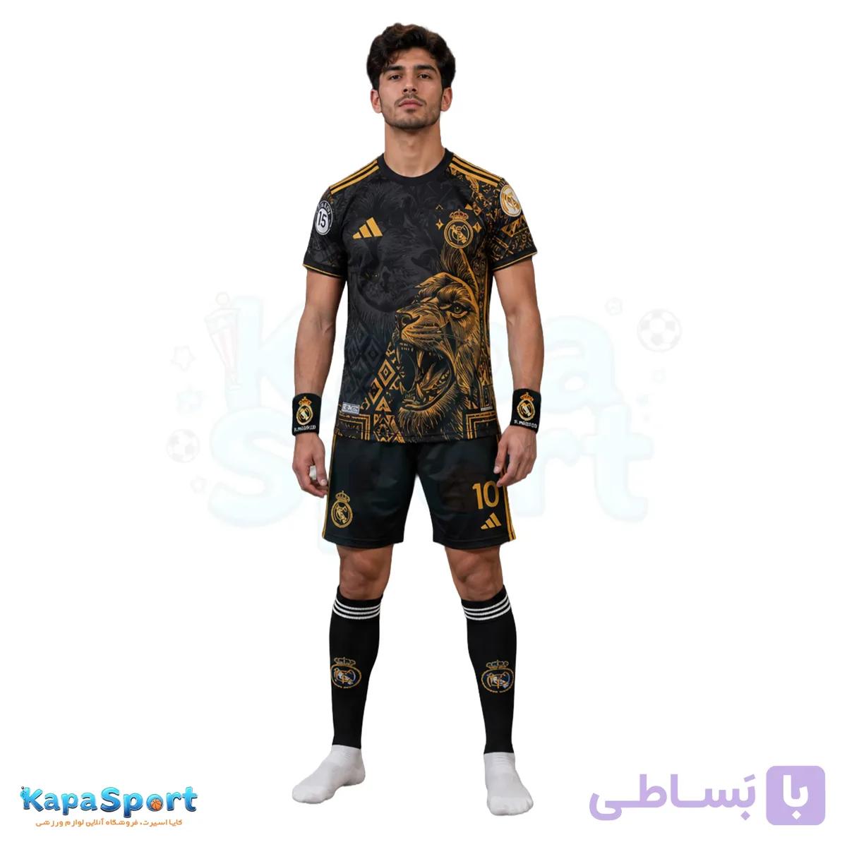 ست ورزشی هفت تکه لیون رئال مادرید طرح امباپه 2027 – شامل تیشرت ، شورت ورزشی ، جوراب ورزشی ، مچ بند ورزشی ،بازوبند کاپیتانی و شوزبگ — تصویر 1