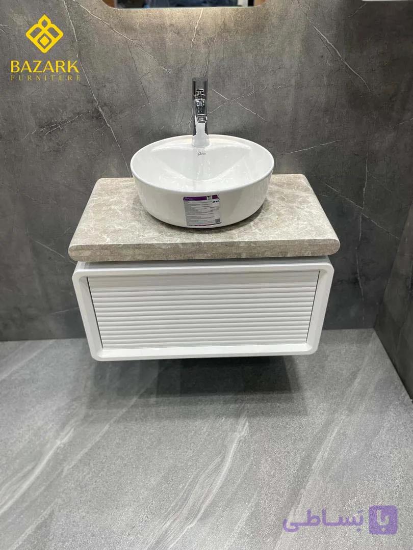 روشویی سنگی کابینت دار مدل بامبو با سنگ مشکی — تصویر 1