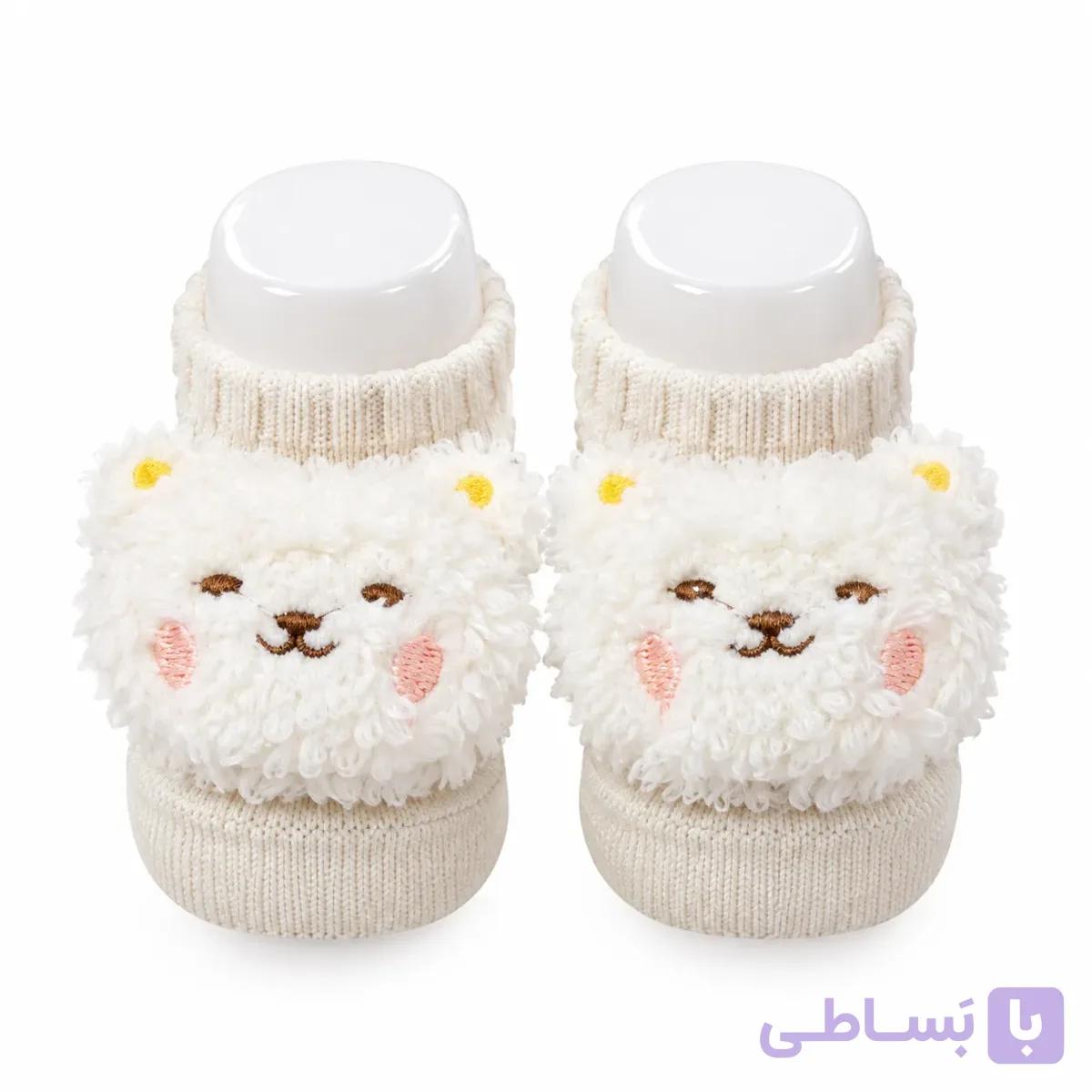 جوراب عروسکی نوزاد کد 01 طرح خرسی پاپوش نرم و گرم نوزادی از جنس نخ پنبه ضد حساسیت