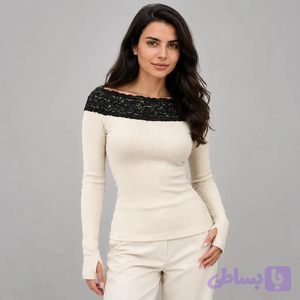 کراپ یقه اسکی آستین فینگردار در 4 رنگ — تصویر 1