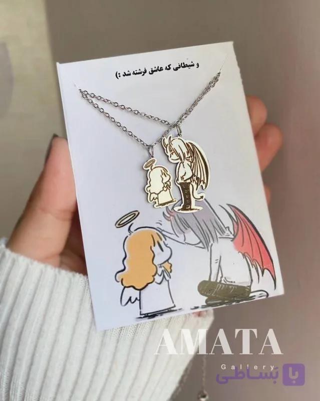 گردنبند ست استیل فرشته و شیطان — تصویر 1