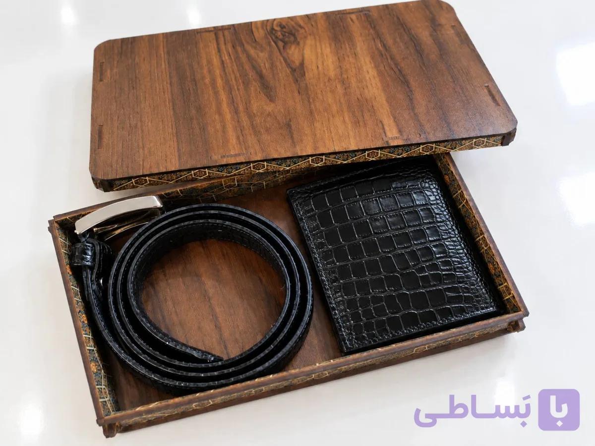 ست جاکارتی و کمربند زنانه چرم طبیعی گاویcroco2 — تصویر 1