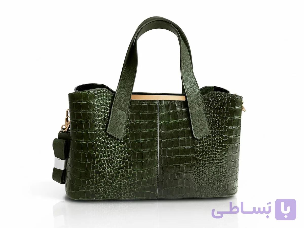 کیف زنانه سبز چرم طبیعی گاوی مدل zara — تصویر 1